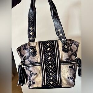 Large Black Leather Snakeskin Purse